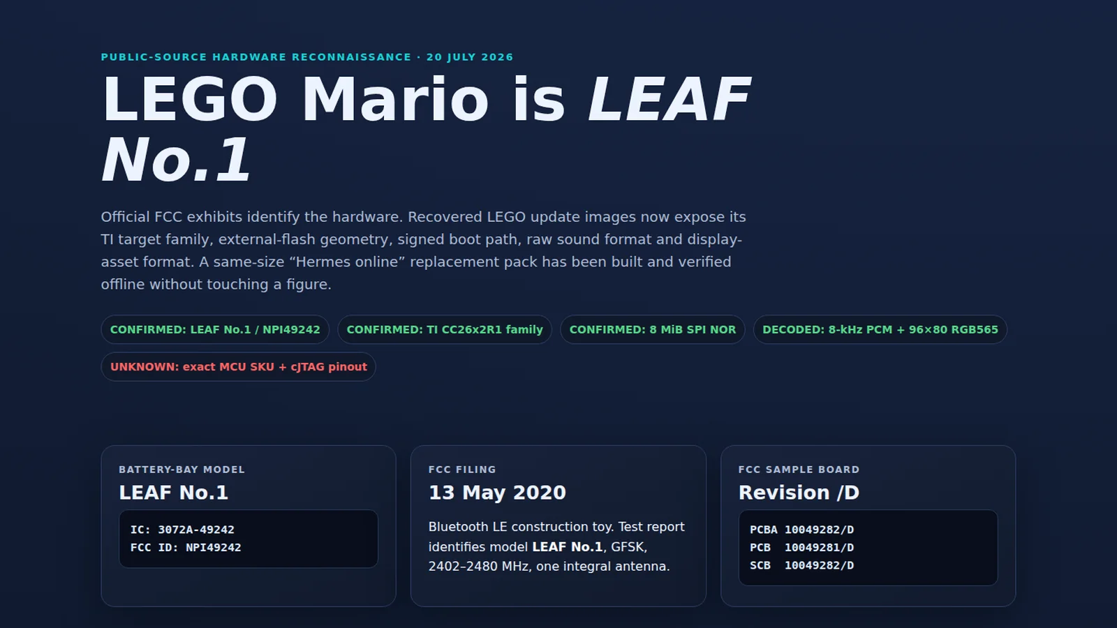 LEGO Mario public-source hardware and firmware mapping report