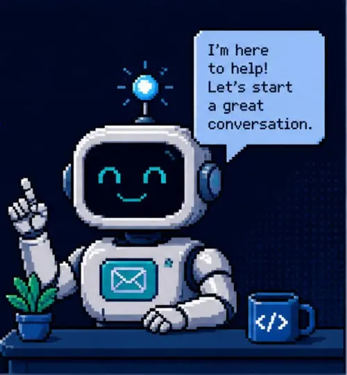 Friendly pixel robot ready to start a conversation